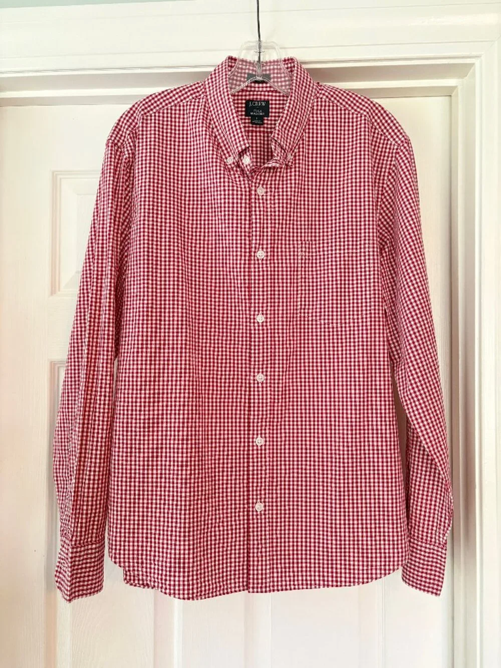 J. Crew Flex Washed red gingham button-down shirt, men's L, slim untucked